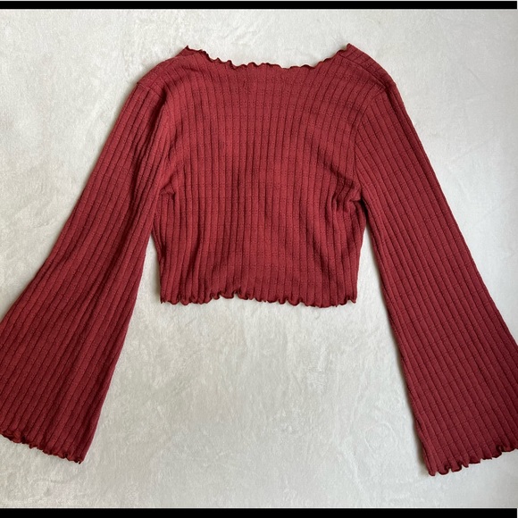 Victoria + Sophia Cropped Cardigan Womens Terracotta Tie-Front Sweater Size S - Picture 6 of 9